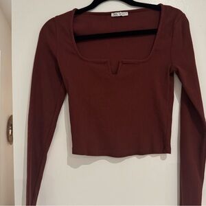 Burgundy Zara square neck top